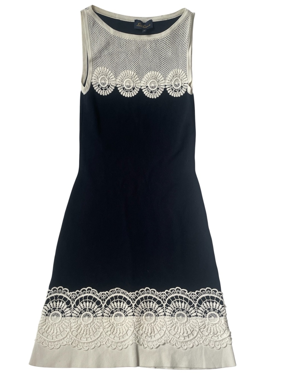Luisa Spagnoli Black and Cream Crochet-Trim Sleeveless Dress